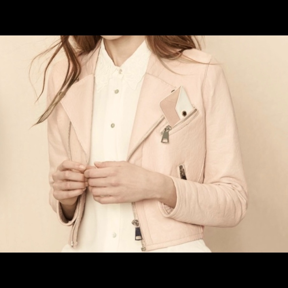Lamb leather jacket size EU 38 which is a size 4 or small light pink color